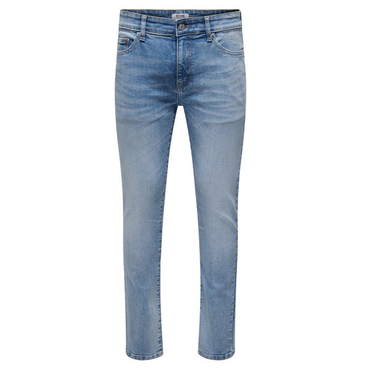 Blue Denim - Front - Only Mens Denim Plain 5 Pockets Slim Jeans
