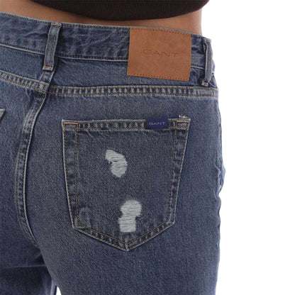 Blue - Side - Gant Womens-Ladies Cotton Denim Relaxed Fit Jeans