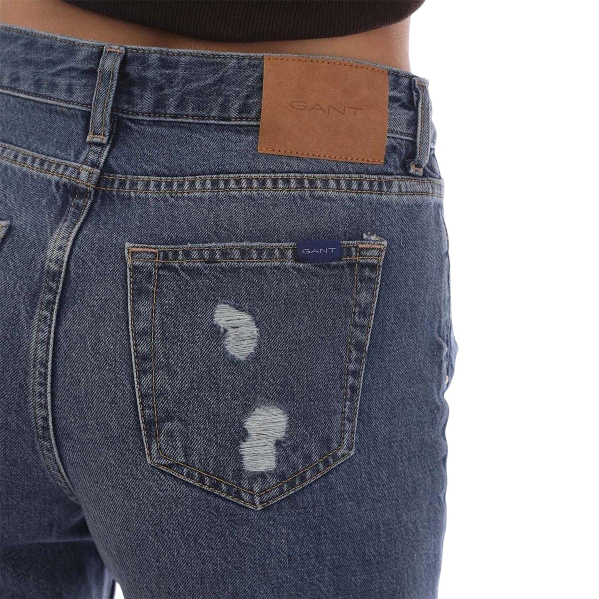 Blue - Side - Gant Womens-Ladies Cotton Denim Relaxed Fit Jeans