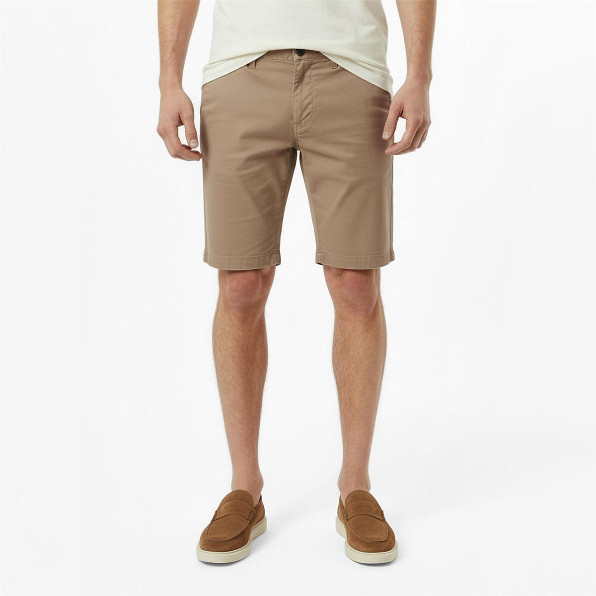 Beige - Back - Boss Mens Plain Slim Chino Shorts