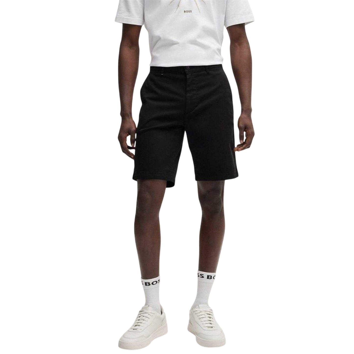 Black - Side - Boss Mens Plain Slim Chino Shorts