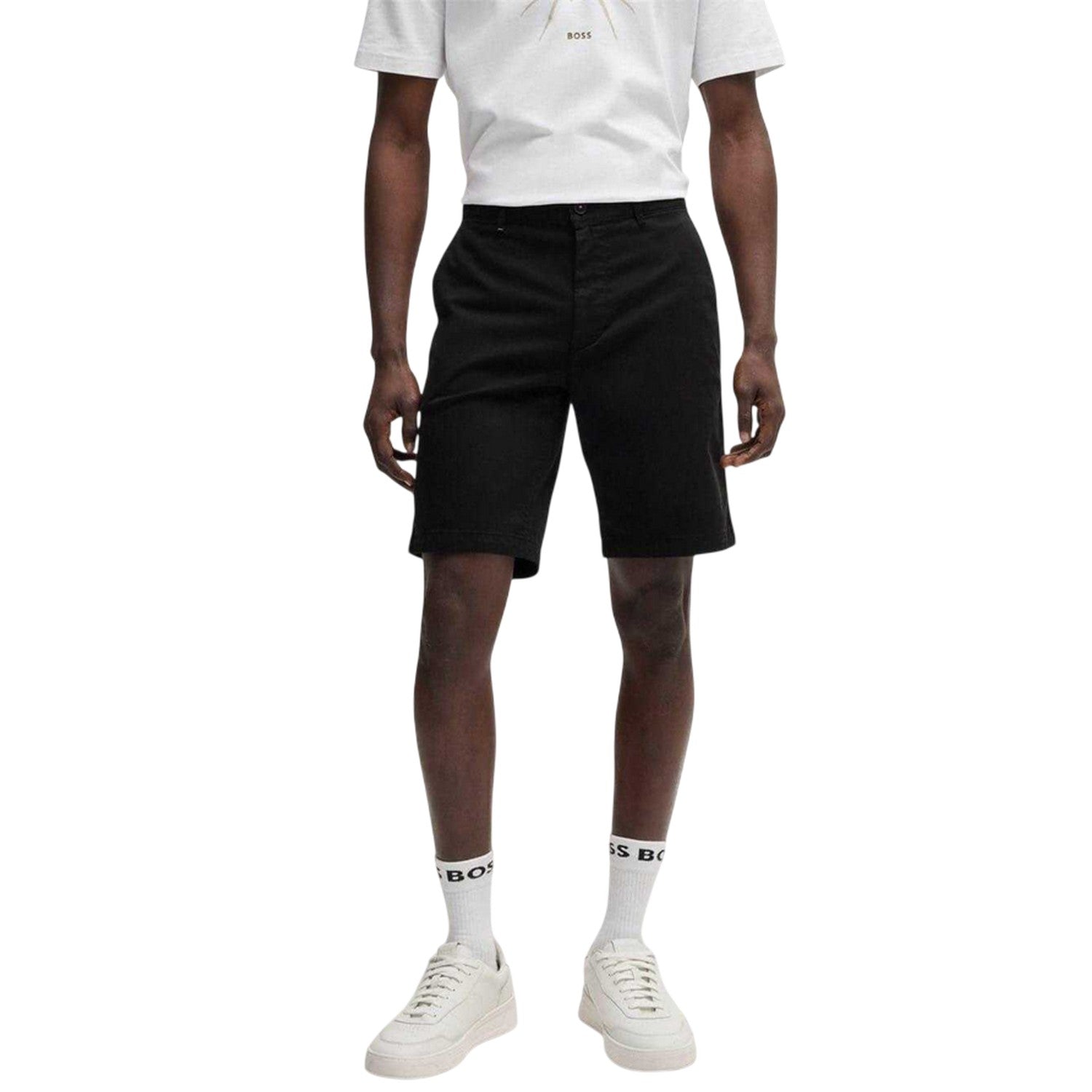 Black - Side - Boss Mens Plain Slim Chino Shorts