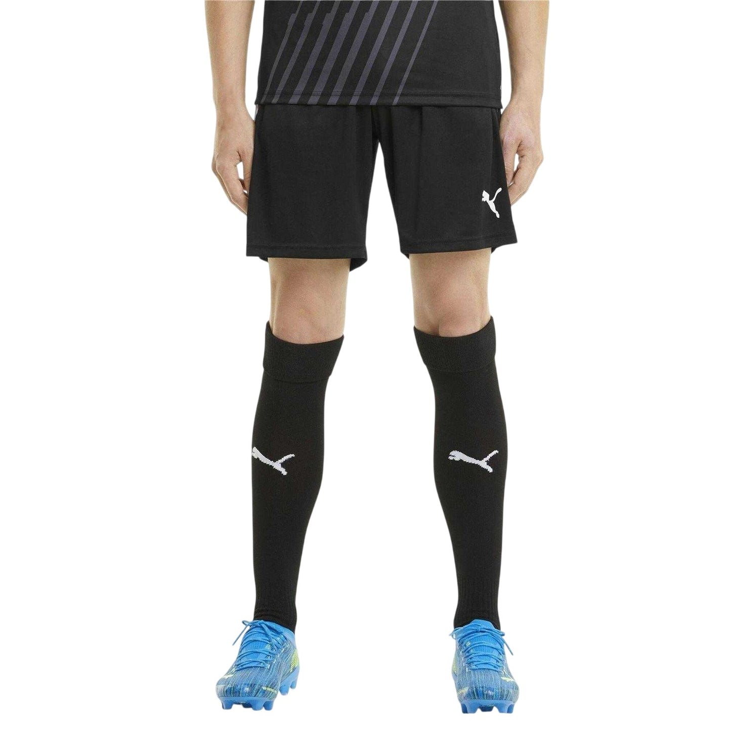 Black-White - Side - Puma Mens TeamLIGA Logo Training Football Shorts