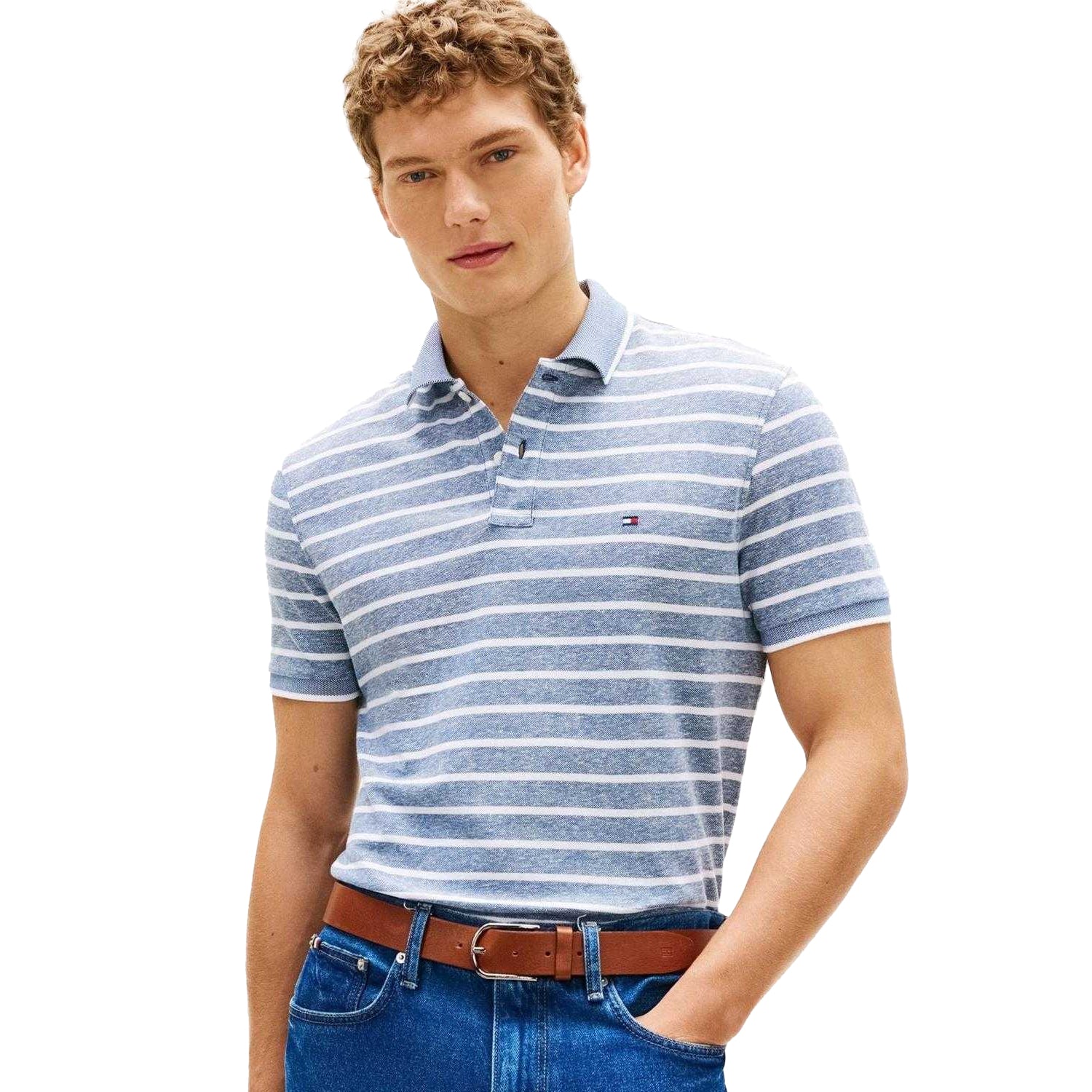 Blue Jean-White - Side - Tommy Hilfiger Mens Striped Polo Shirt