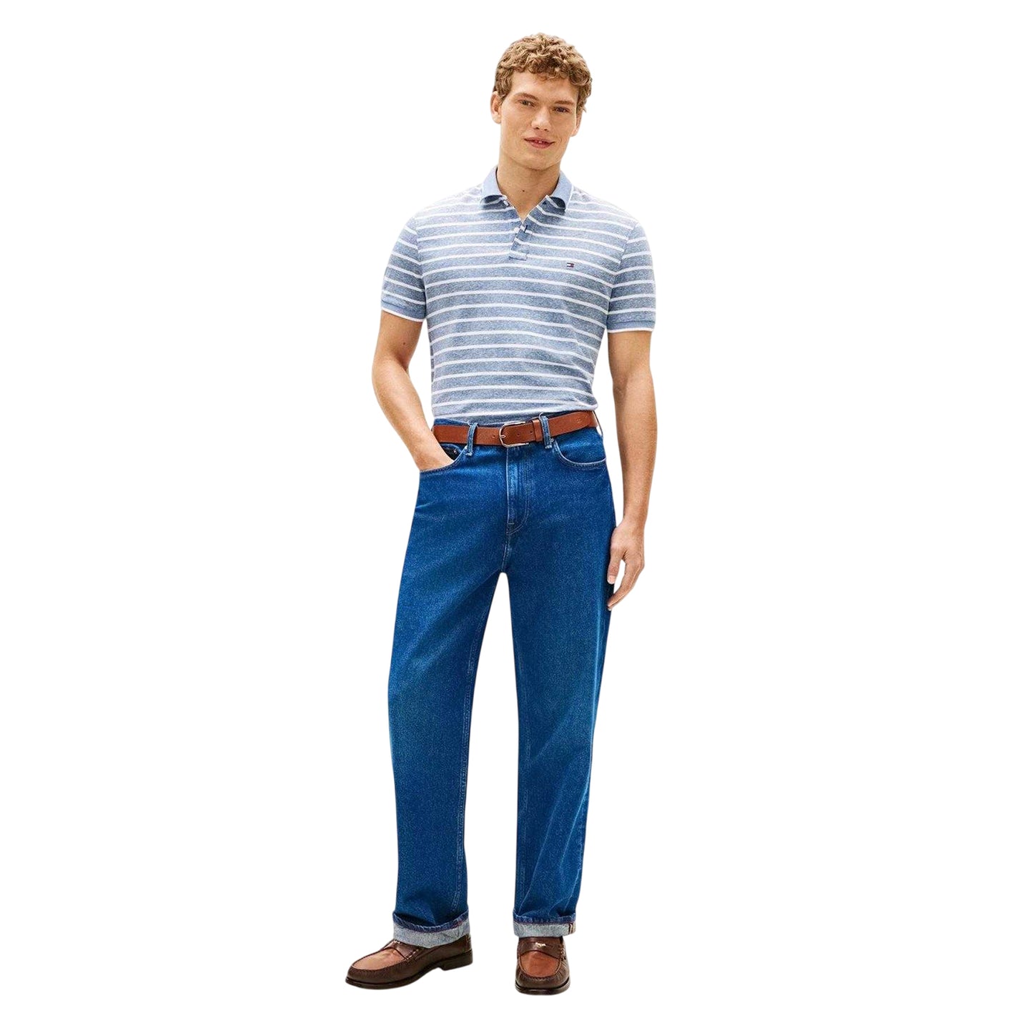 Blue Jean-White - Lifestyle - Tommy Hilfiger Mens Striped Polo Shirt