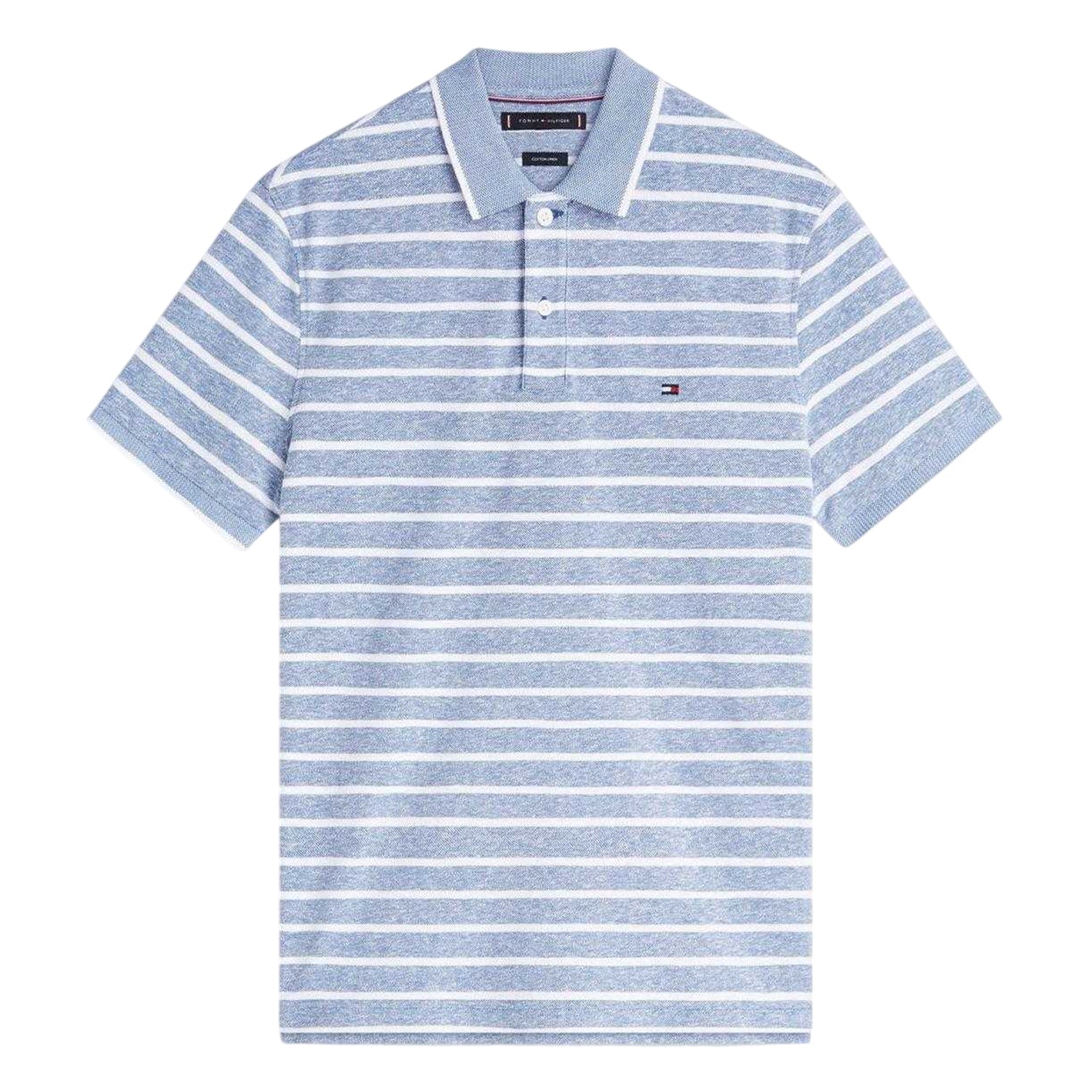 Blue Jean-White - Front - Tommy Hilfiger Mens Striped Polo Shirt