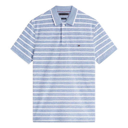 Blue Jean-White - Front - Tommy Hilfiger Mens Striped Polo Shirt