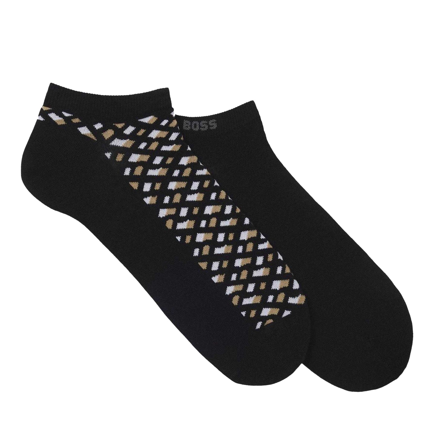 Black - Front - Boss Mens Logo Cotton Ankle Socks (Pack of 2)