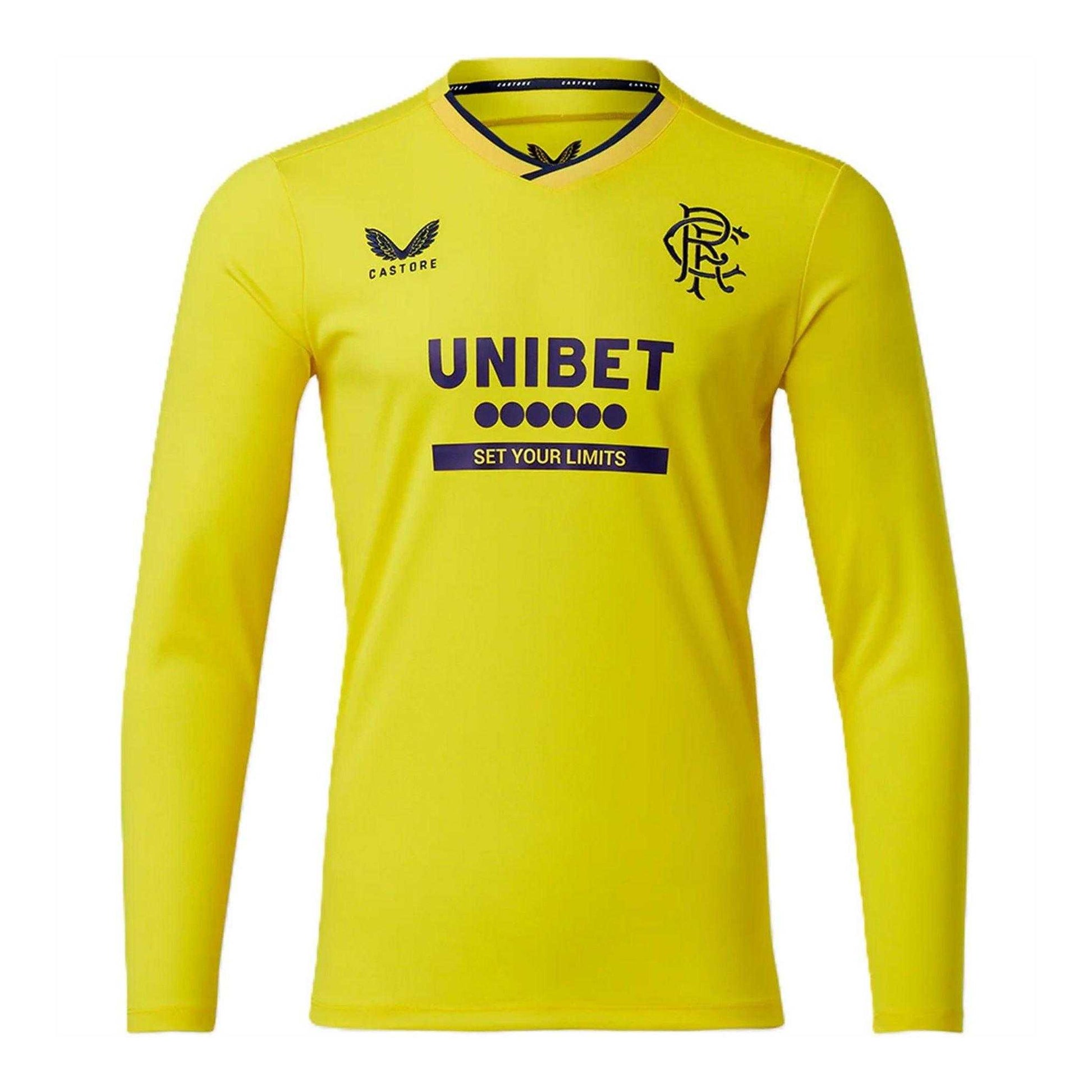 Yellow - Front - Castore Mens Rangers FC Long-Sleeved Goalkeeper Jersey