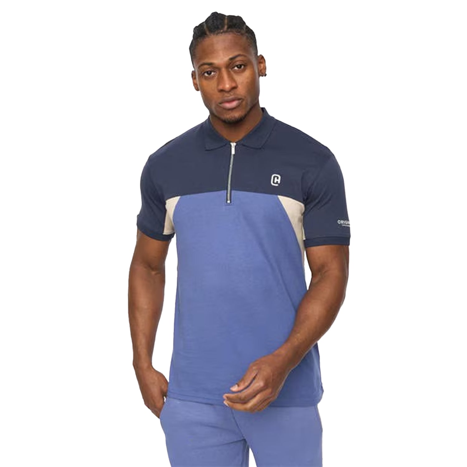 Blue - Side - C.P. Company Mens Colour Block Half Zip Regular Polo Shirt