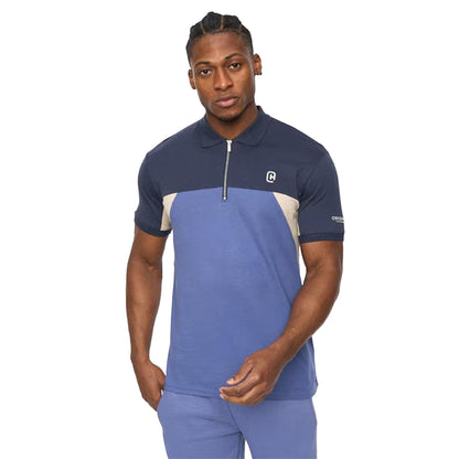 Blue - Side - C.P. Company Mens Colour Block Half Zip Regular Polo Shirt