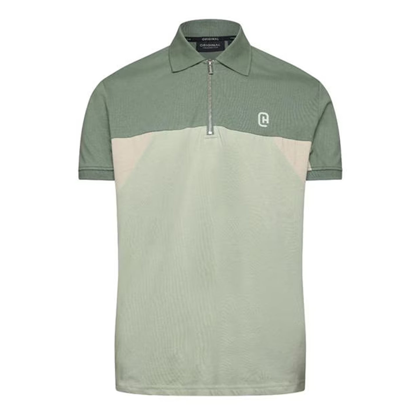 Light Olive - Front - C.P. Company Mens Colour Block Half Zip Regular Polo Shirt
