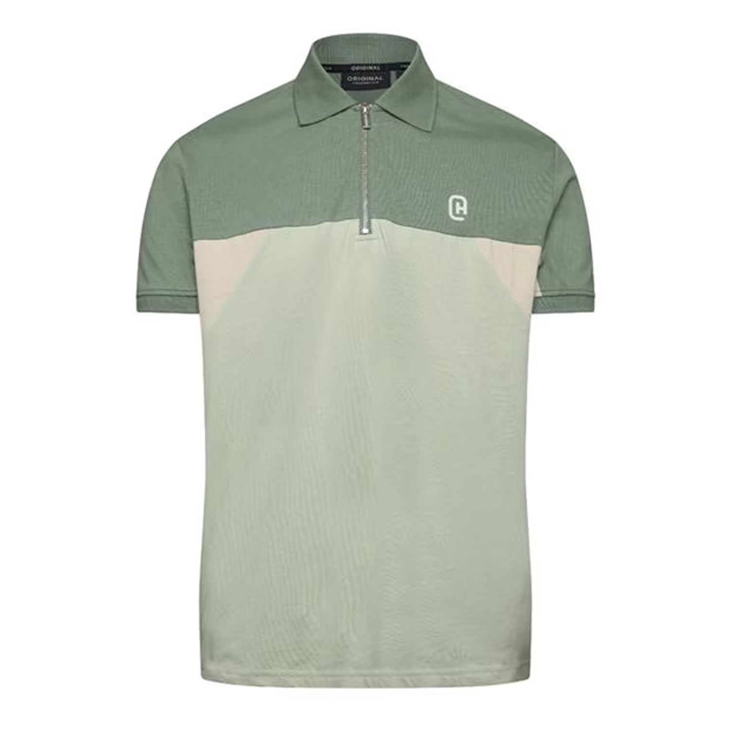 Light Olive - Front - C.P. Company Mens Colour Block Half Zip Regular Polo Shirt