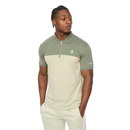 Light Olive - Side - C.P. Company Mens Colour Block Half Zip Regular Polo Shirt