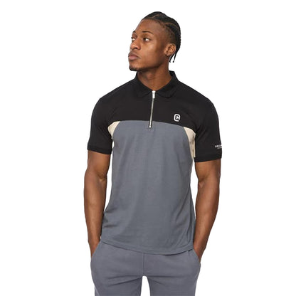 Slate - Side - C.P. Company Mens Colour Block Half Zip Regular Polo Shirt