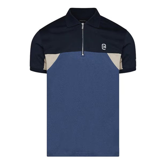 Blue - Front - C.P. Company Mens Colour Block Half Zip Regular Polo Shirt