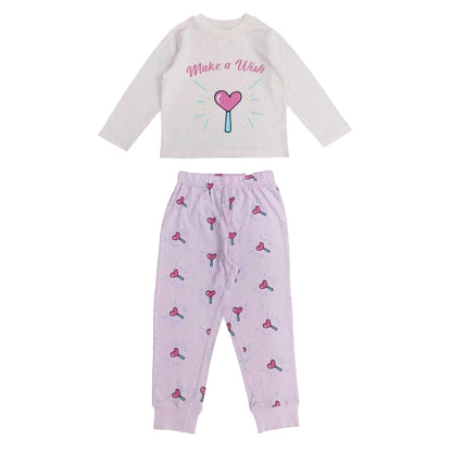 White-Pink - Front - Star Childrens-Kids Make A Wish Pyjama Set