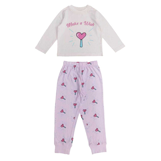 White-Pink - Front - Star Childrens-Kids Make A Wish Pyjama Set