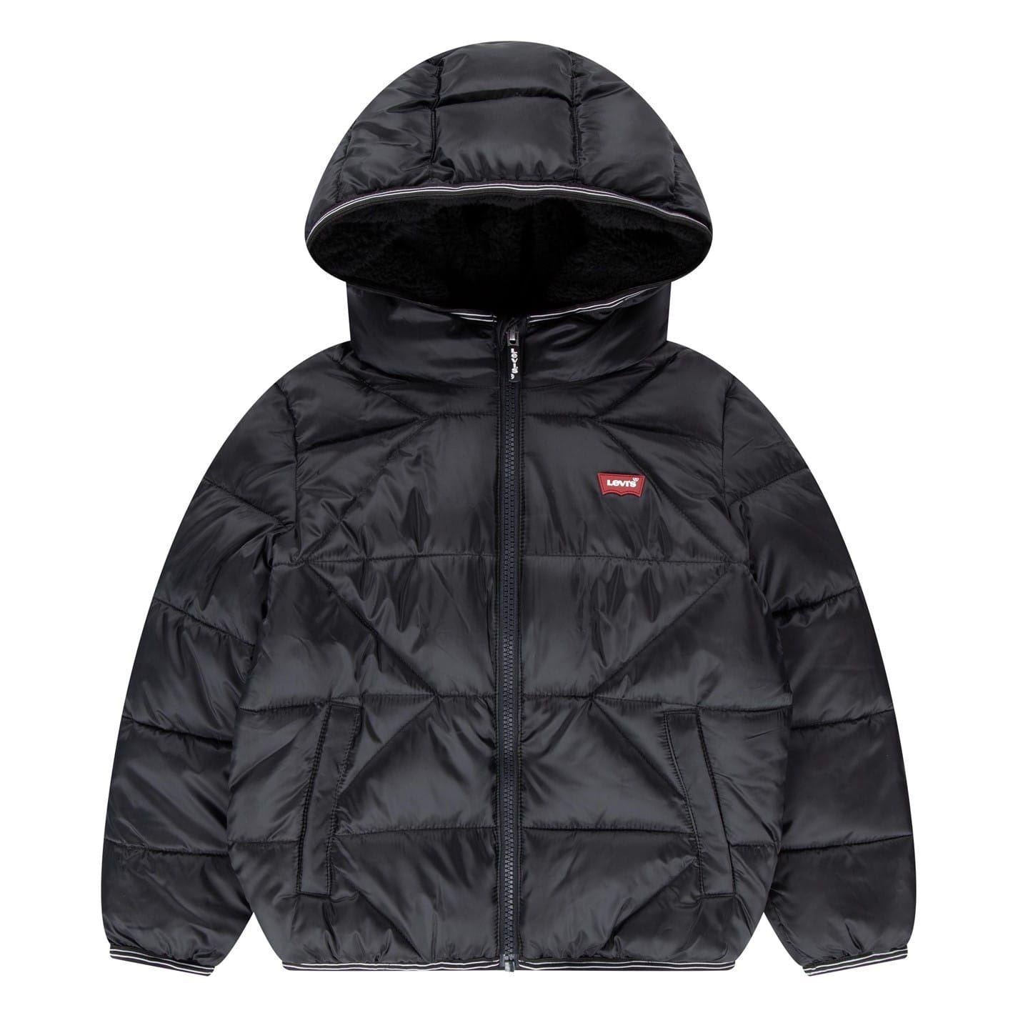 Black - Front - Levis Childrens-Kids Hooded Puffer Jacket