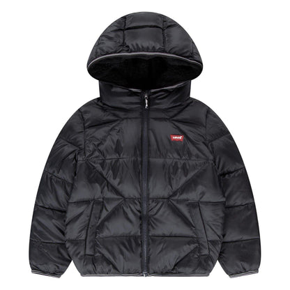 Black - Front - Levis Childrens-Kids Hooded Puffer Jacket