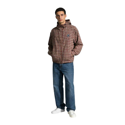 Brown - Side - Slazenger Mens Plaid Hooded Overshirt
