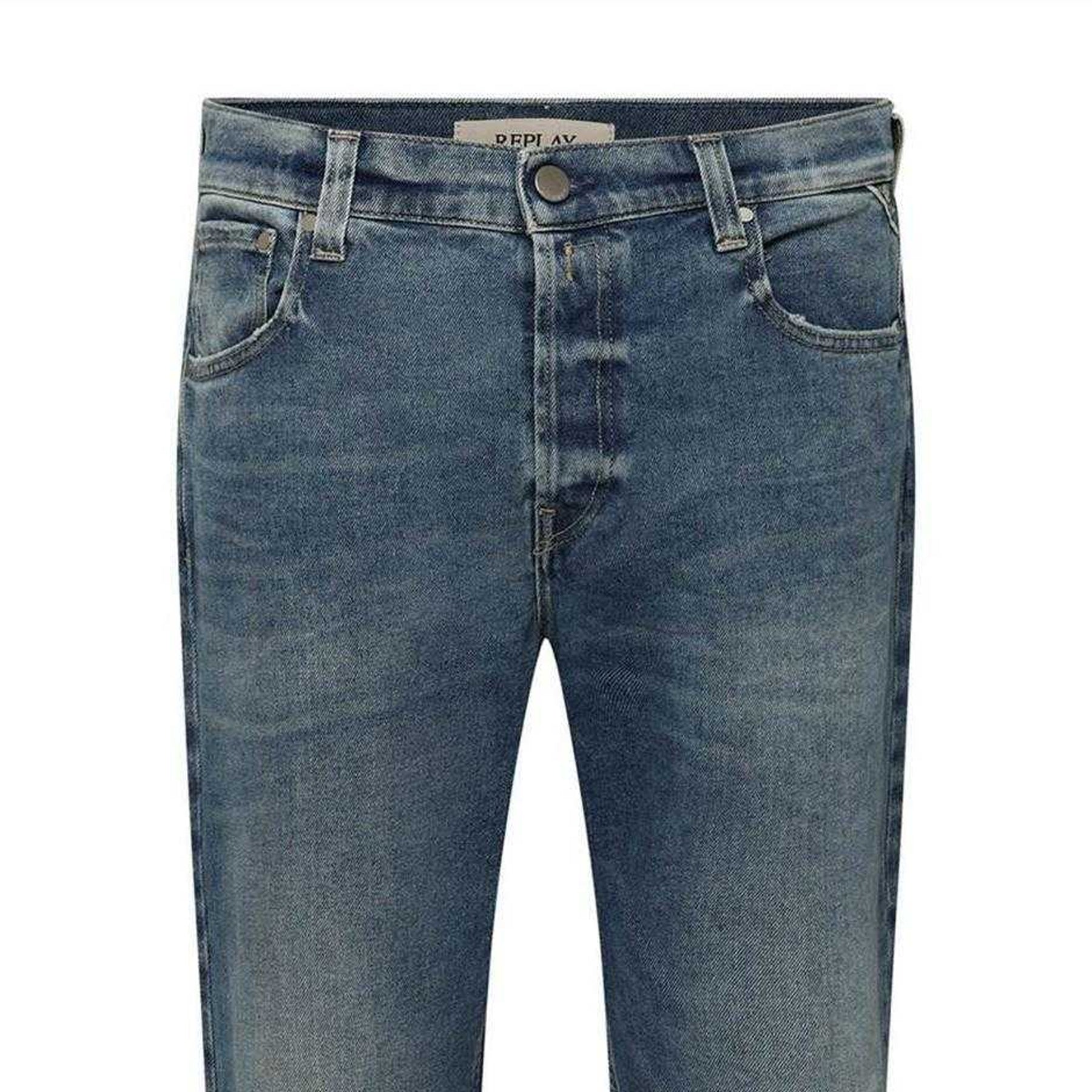 Blue - Side - Replay Womens-Ladies Straight Jeans