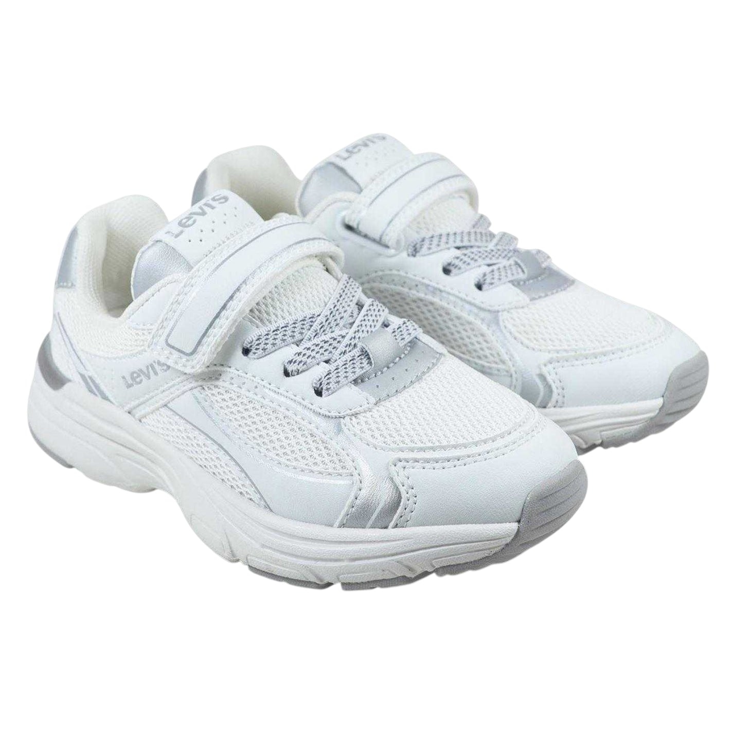 White-Silver - Pack Shot - Levis Childrens-Kids Curtis Trainers
