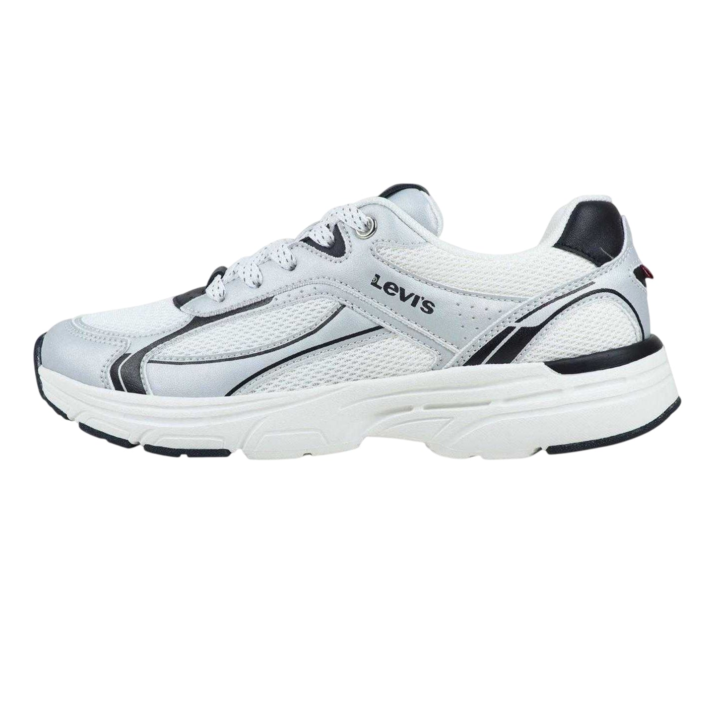 Silver-White-Black - Side - Levis Childrens-Kids Curtis Trainers