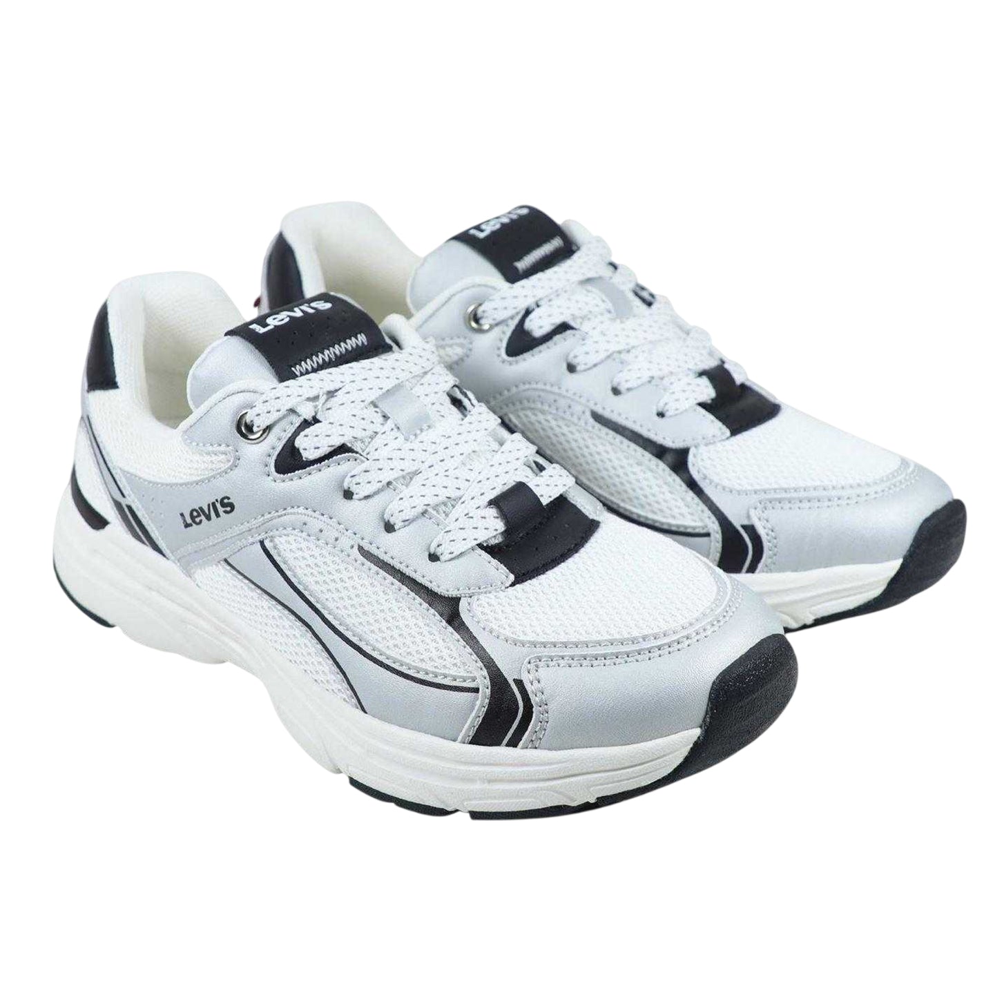 Silver-White-Black - Pack Shot - Levis Childrens-Kids Curtis Trainers
