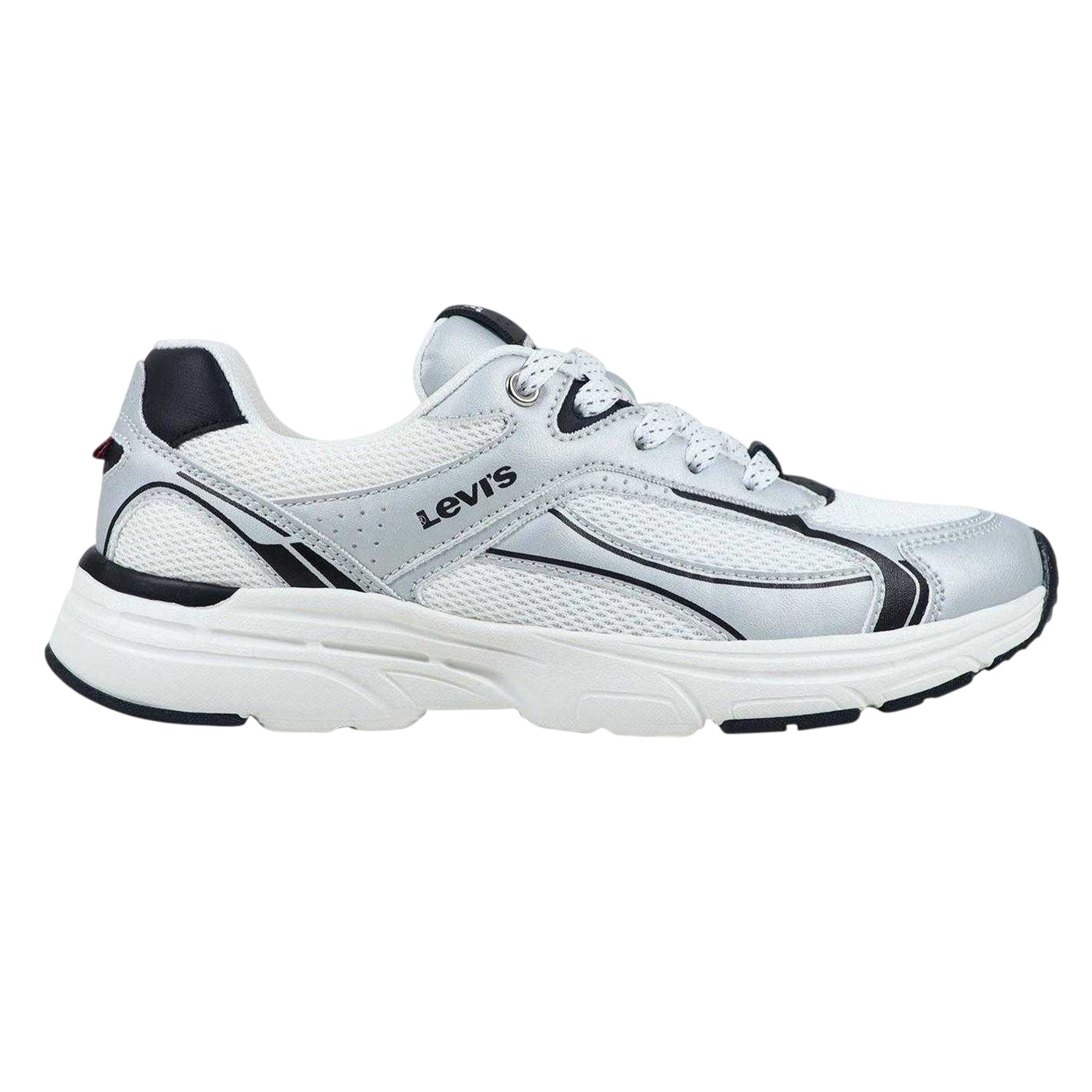 Silver-White-Black - Front - Levis Childrens-Kids Curtis Trainers