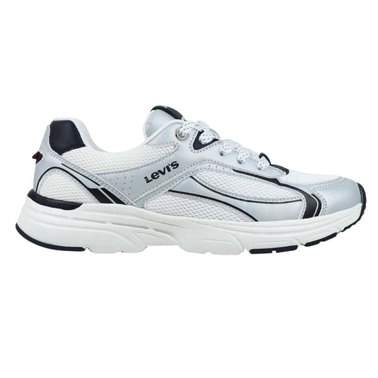 Silver-White-Black - Front - Levis Childrens-Kids Curtis Trainers
