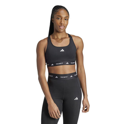 Black-White - Side - Adidas Womens-Ladies Techfit Sports Bra