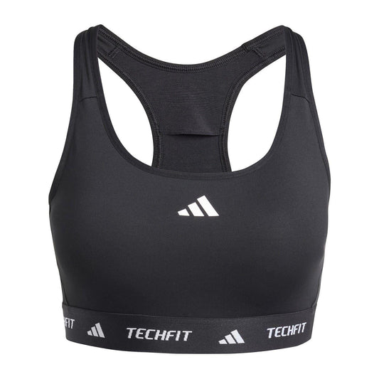 Black-White - Front - Adidas Womens-Ladies Techfit Sports Bra