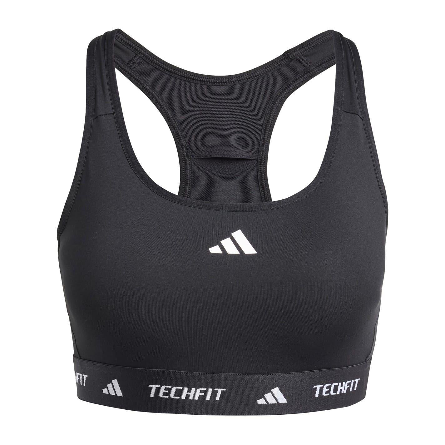 Black-White - Front - Adidas Womens-Ladies Techfit Sports Bra