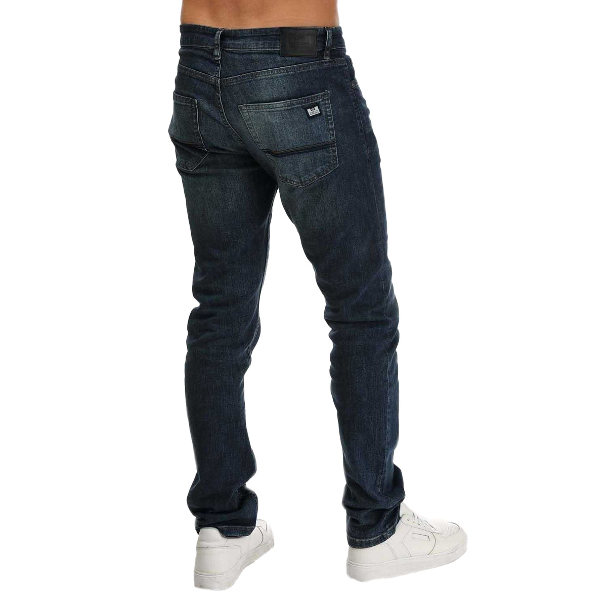 Blue - Back - Weekend Offender Mens Leather Patch Tapered Jeans