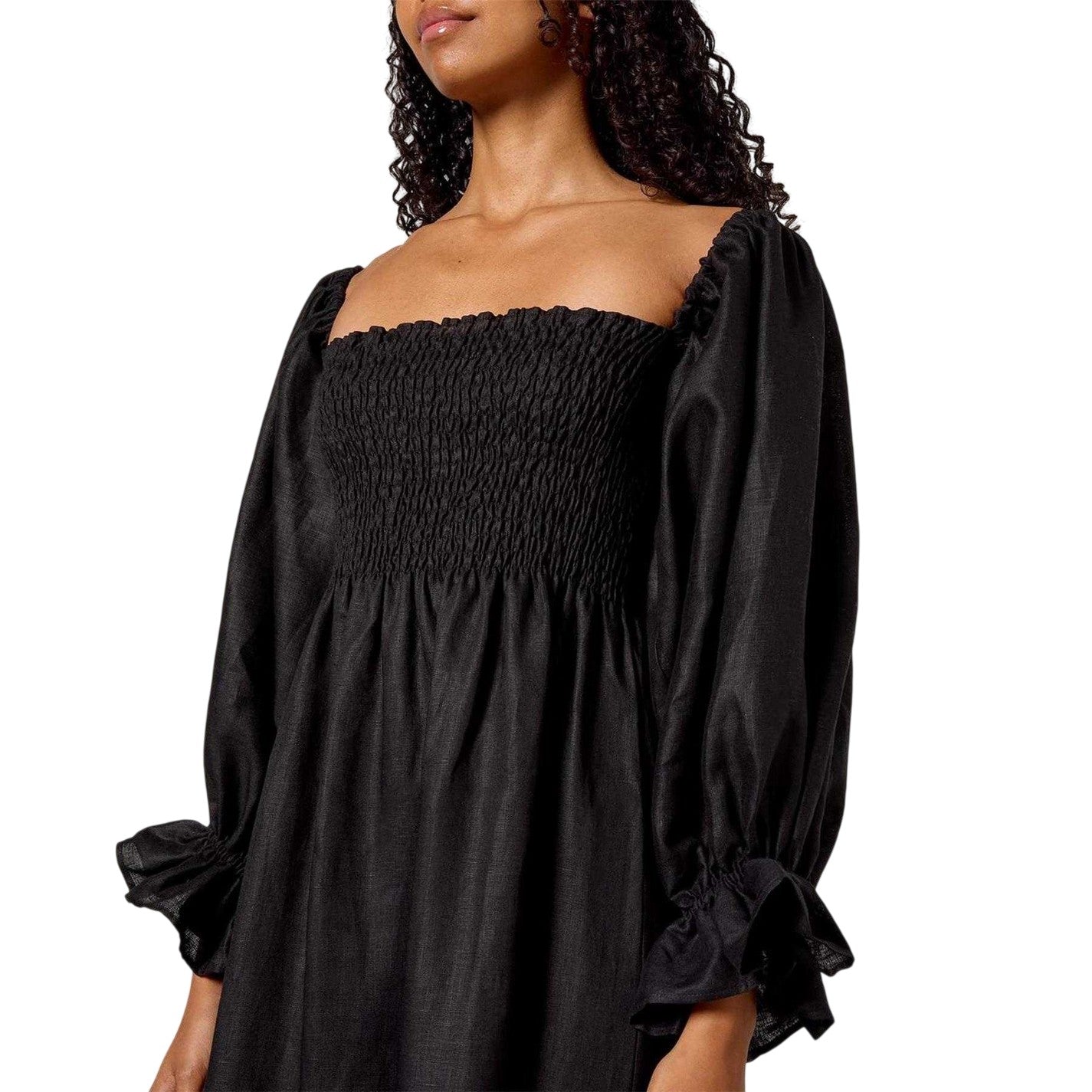 Black - Side - Sleeper Womens-Ladies Linen Dress