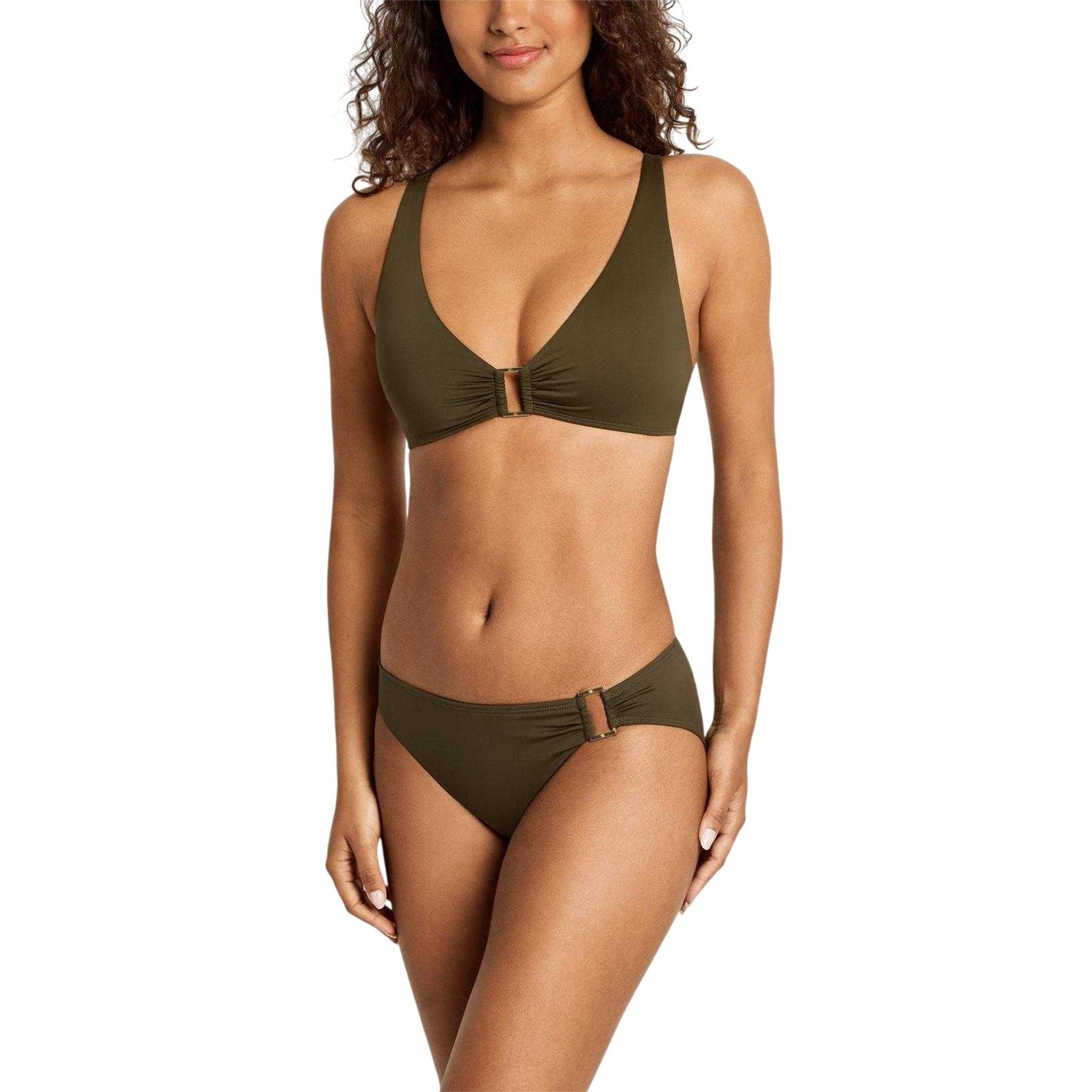 Khaki Green - Front - Ralph Lauren Womens-Ladies Ring Hipster Bikini Bottoms