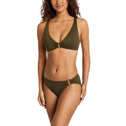 Khaki Green - Front - Ralph Lauren Womens-Ladies Ring Hipster Bikini Bottoms