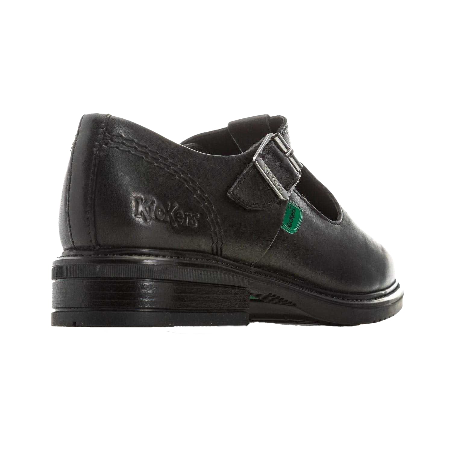 Black - Back - Kickers Girls Lach Leather T-Bar School Shoes