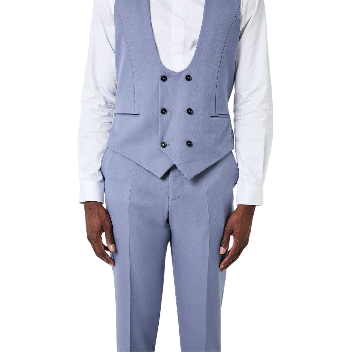 Cornflower Blue - Side - Twisted Tailor Mens Slim Waistcoat