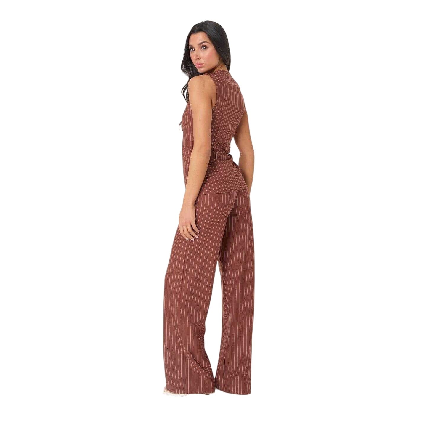 Rust - Back - I Saw It First Womens-Ladies Pinstripe Waistcoat Set