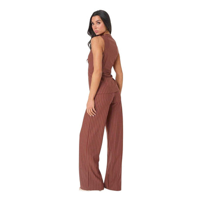 Rust - Back - I Saw It First Womens-Ladies Pinstripe Waistcoat Set
