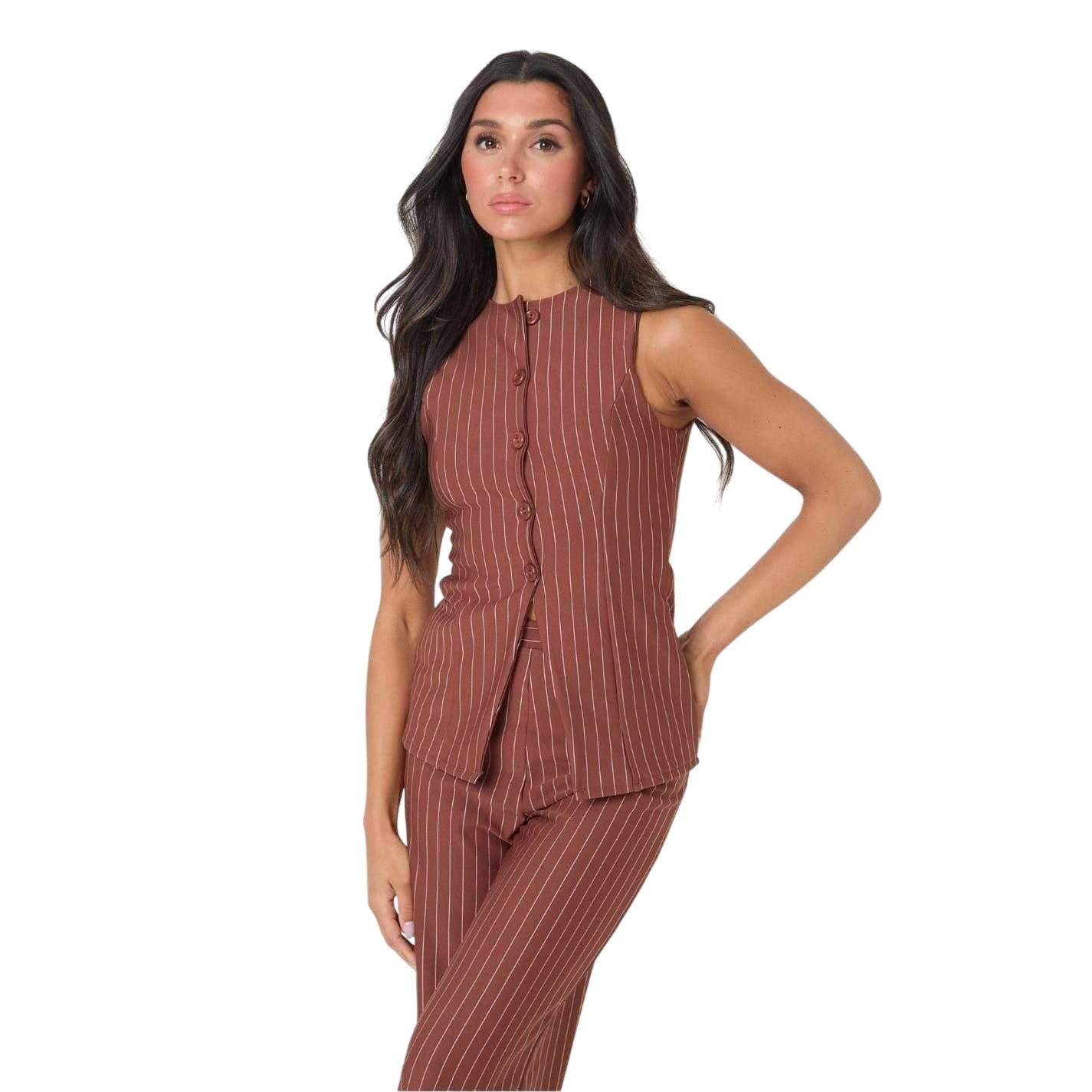 Rust - Lifestyle - I Saw It First Womens-Ladies Pinstripe Waistcoat Set