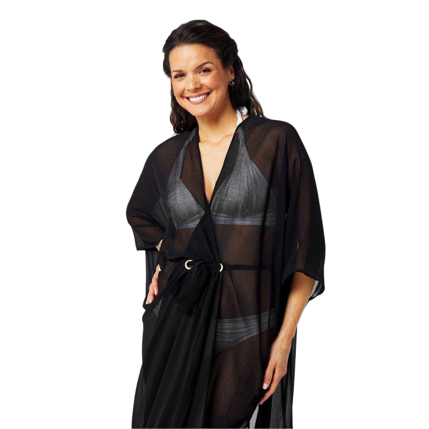 Black - Side - Biba Womens-Ladies Chiffon Kaftan