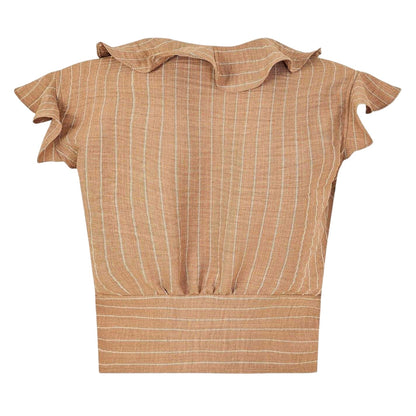 Camel - Back - Biba Womens-Ladies Striped Ruffles Waistcoat