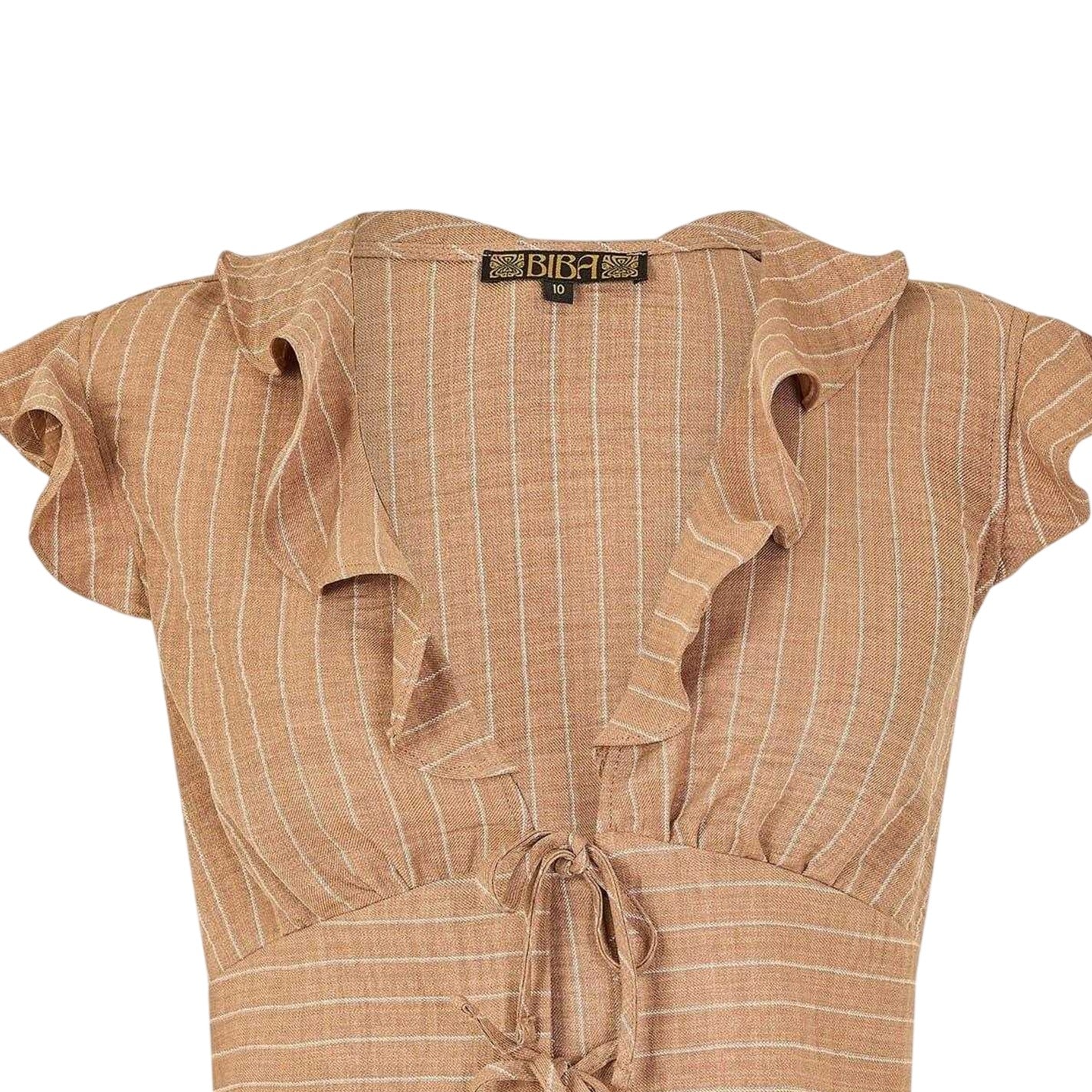 Camel - Side - Biba Womens-Ladies Striped Ruffles Waistcoat