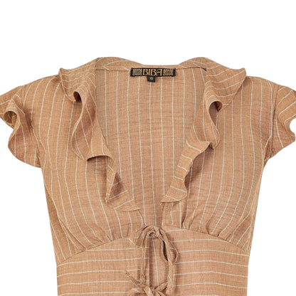 Camel - Side - Biba Womens-Ladies Striped Ruffles Waistcoat
