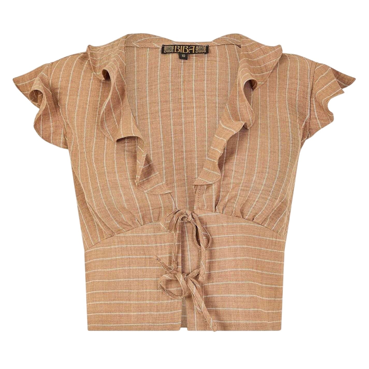 Camel - Front - Biba Womens-Ladies Striped Ruffles Waistcoat