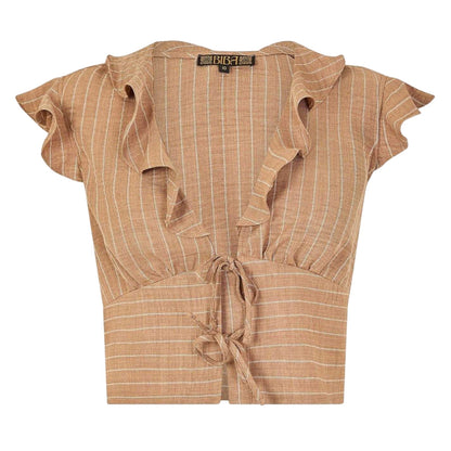 Camel - Front - Biba Womens-Ladies Striped Ruffles Waistcoat