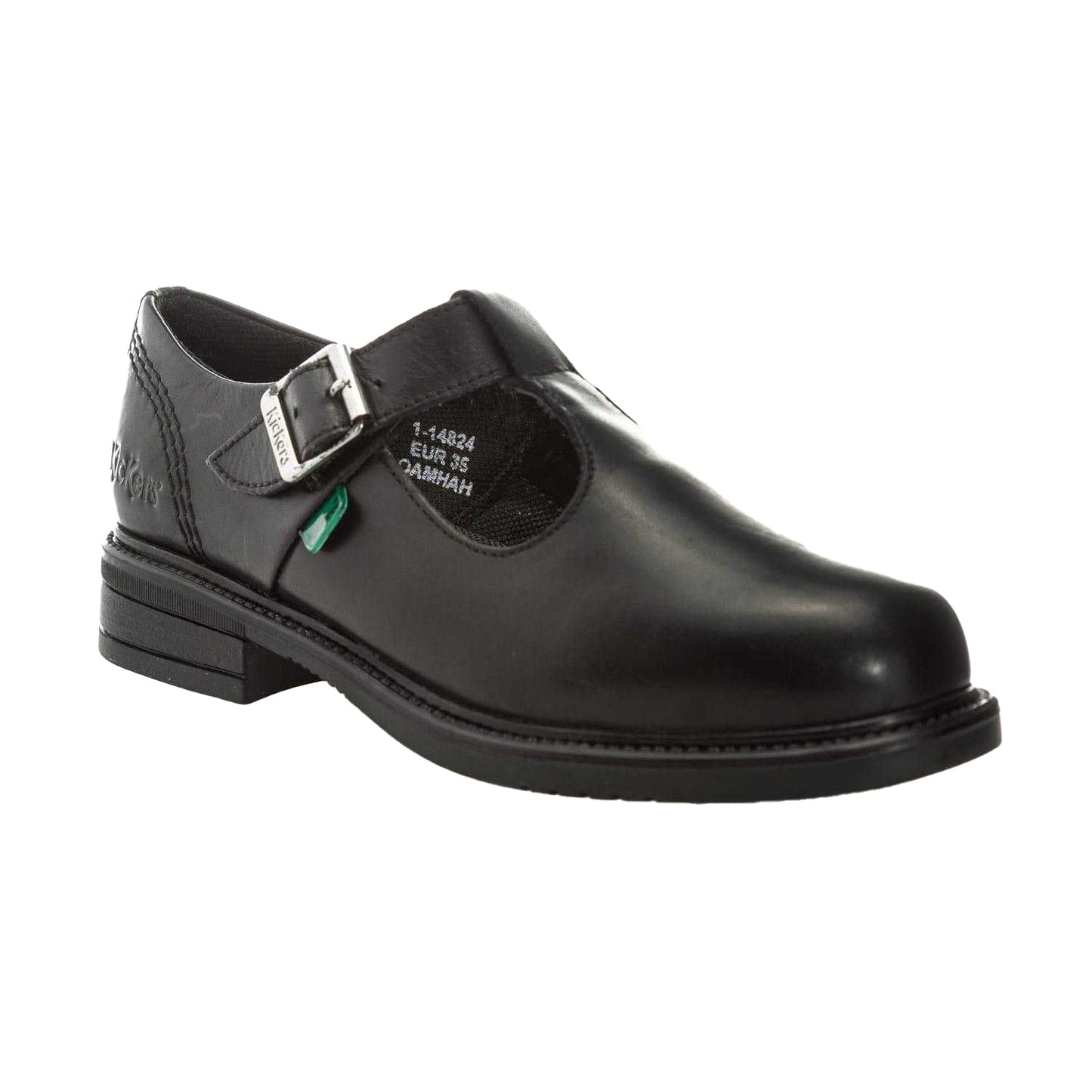 Black - Front - Kickers Girls Lach Leather T-Bar School Shoes